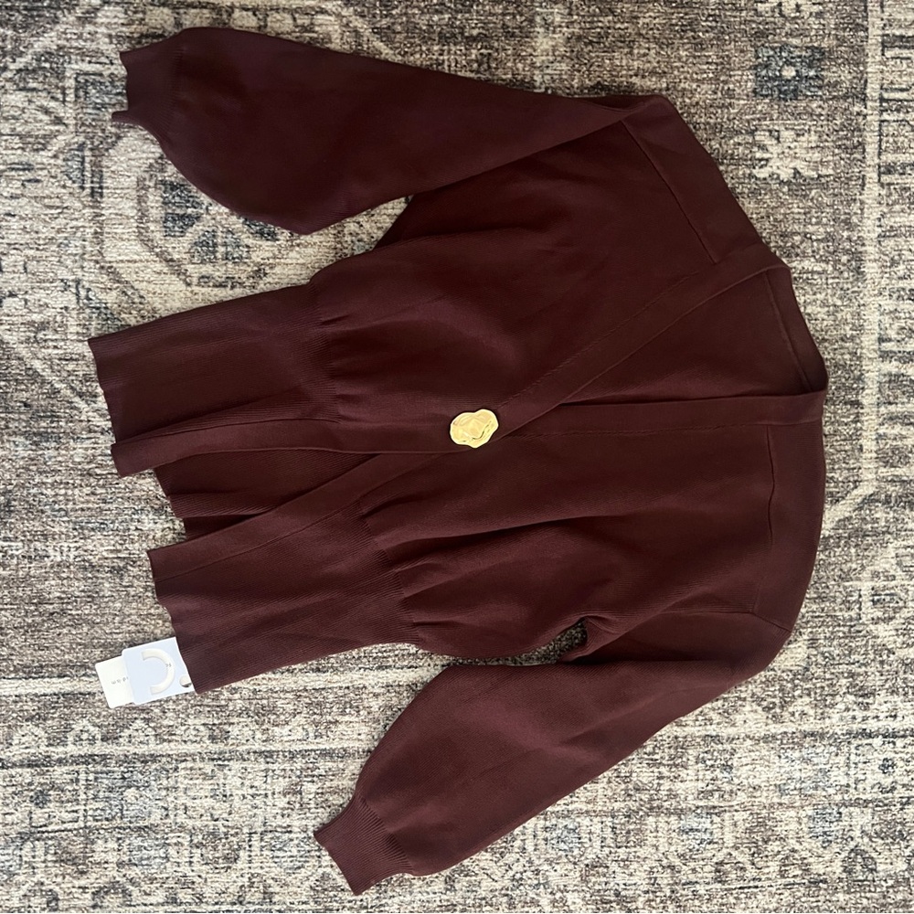 Chocolate Brown Dolman Cardigan with Large Gold Statement Button